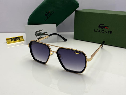 Lacoste Hex Sunglasses – Gold Frame | Gradient Black Lenses | Signature Emblem