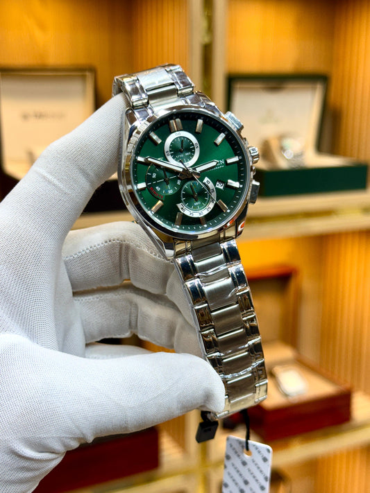 CURREN Chronograph Men’s Watch – Green Dial | Silver Steel Strap(ORIGINAL)