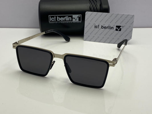 ic! berlin Rectangle Sunglasses – Silver Frame | Black Lenses